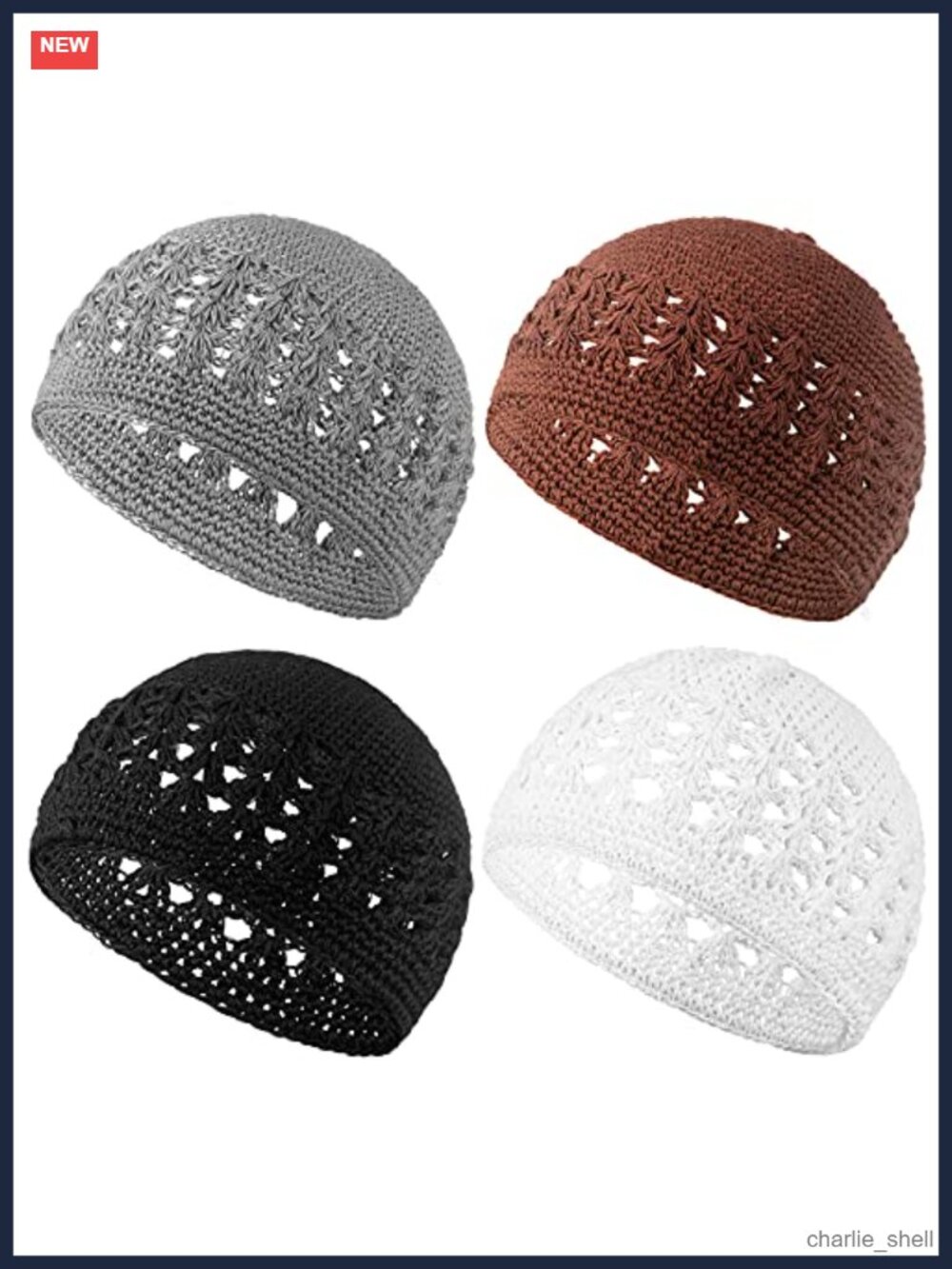 Knit Kufi Beanie Hats Plaid Crochet Stretchy Breathable 4 Pack
